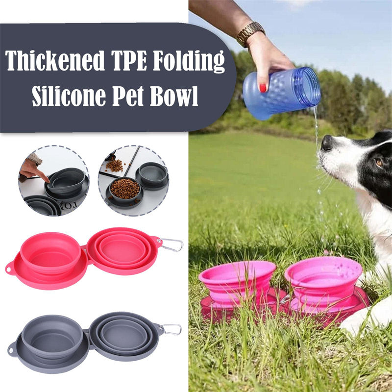 Rubber Foldable Double Bowl Pet Feeding Bowl Pets Supplies Dog Cat Bowls - key words