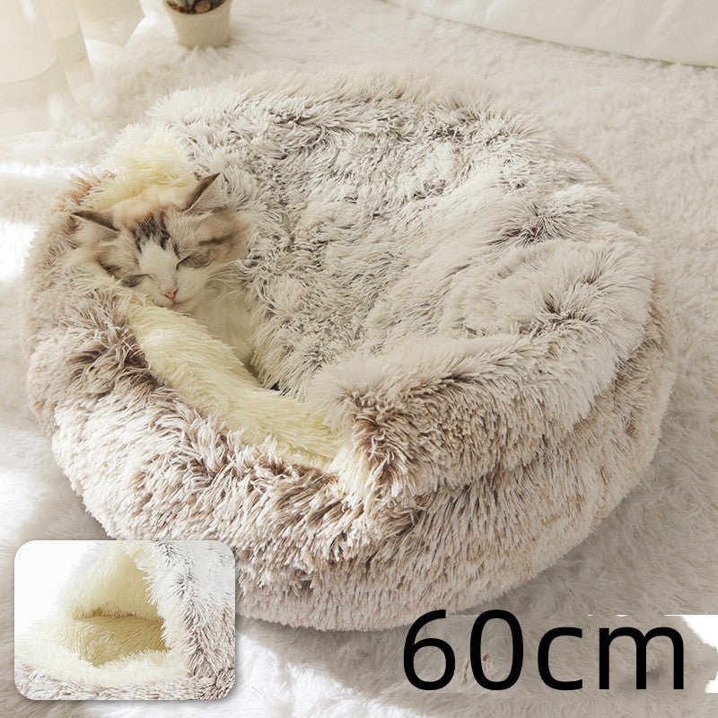 2 In 1 Dog And Cat Bed Pet Winter Bed Round Plush Warm Bed House Soft Long Plush Pets Bed Pet Products - Everpeakgoods
