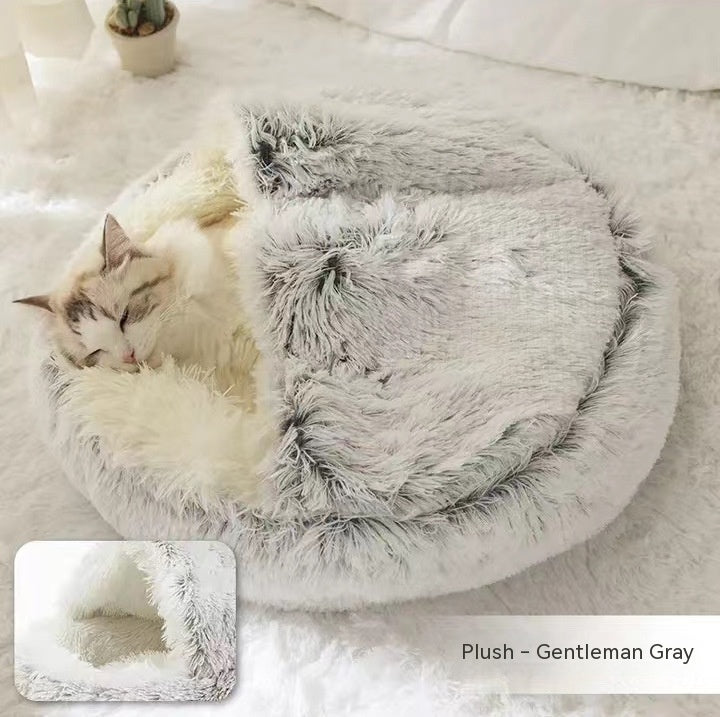 2 In 1 Dog And Cat Bed Pet Winter Bed Round Plush Warm Bed House Soft Long Plush Pets Bed Pet Products - Everpeakgoods
