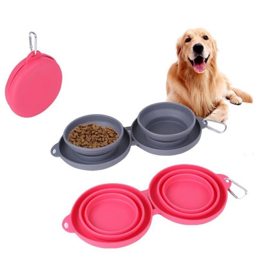 Rubber Foldable Double Bowl Pet Feeding Bowl Pets Supplies Dog Cat Bowls - key words