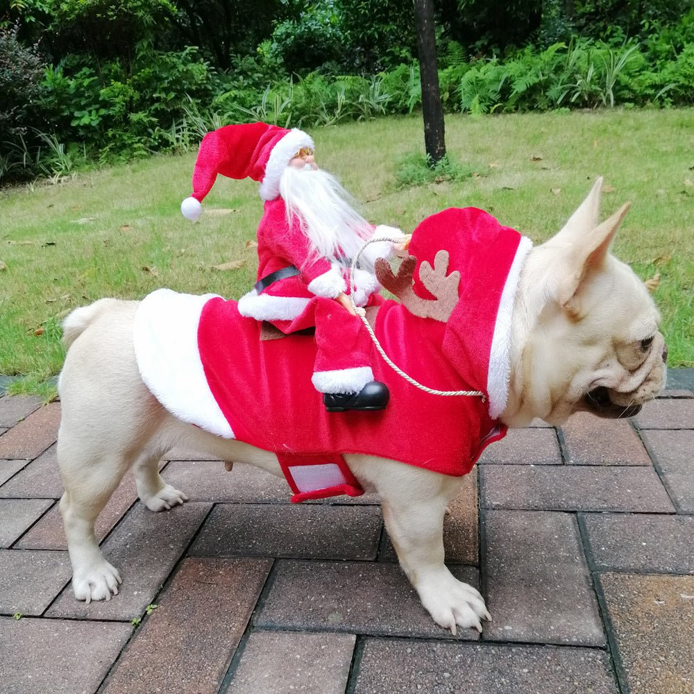 Dog Christmas Clothes Santa Claus Riding Deer - key words