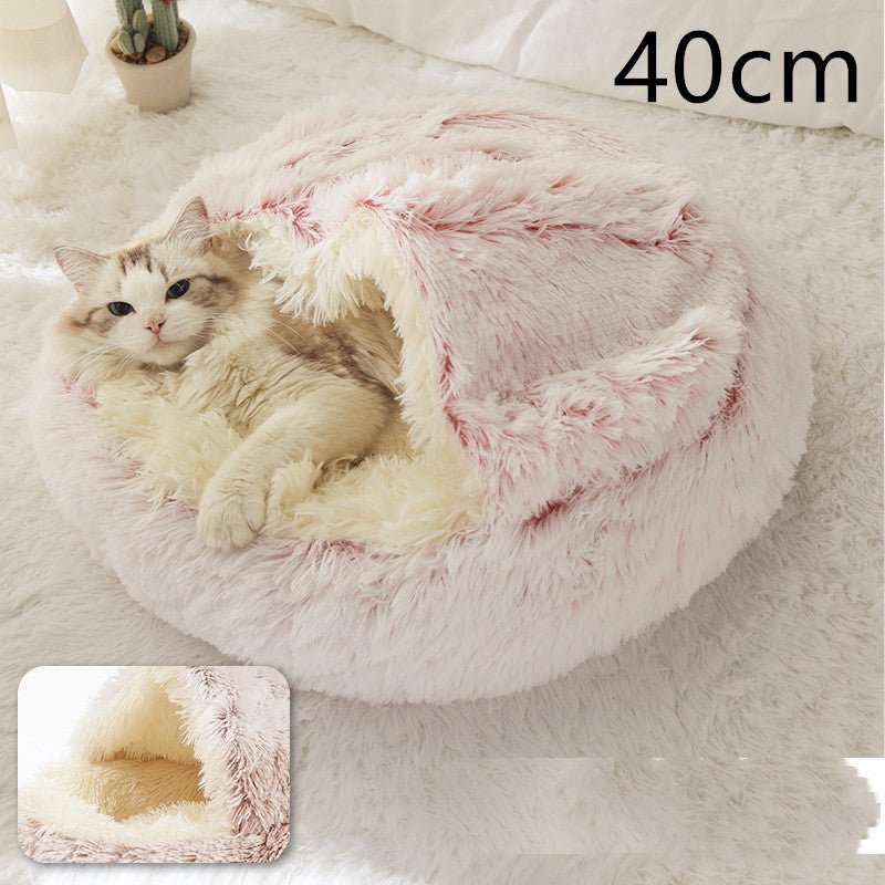 2 In 1 Dog And Cat Bed Pet Winter Bed Round Plush Warm Bed House Soft Long Plush Pets Bed Pet Products - Everpeakgoods