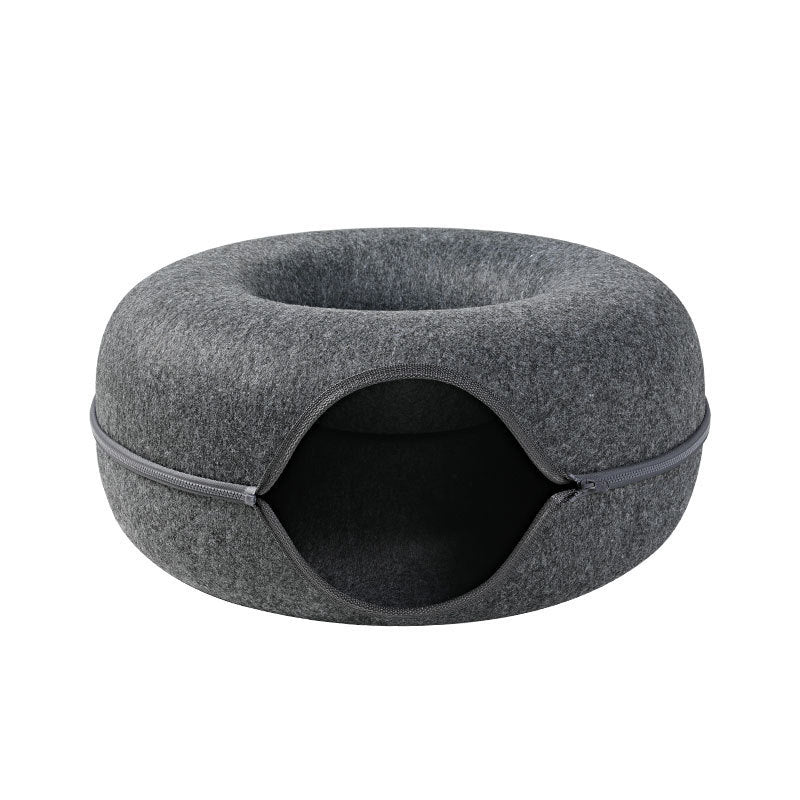 Four Seasons Available Cat Nest Round Woolen Felt Pet Dual-use Cat Nest Tunnel Interactive Training Toy Grey Felt Cat Nest - key words