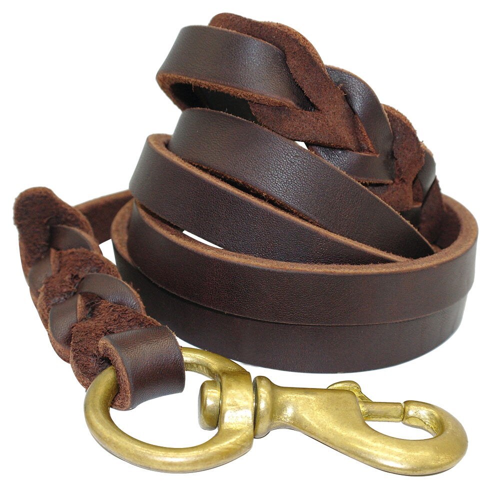 The first layer of leather dog leashes in the large dog chain demu training rope horse dog Golden Retriever dog rope - key words