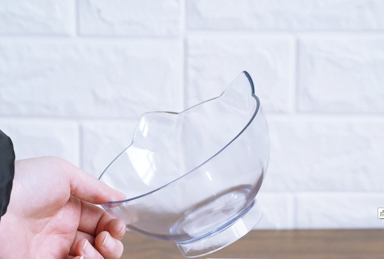 New Inclined Food Cat Ear Oblique Mouth Transparent Single Pet Bowl - key words