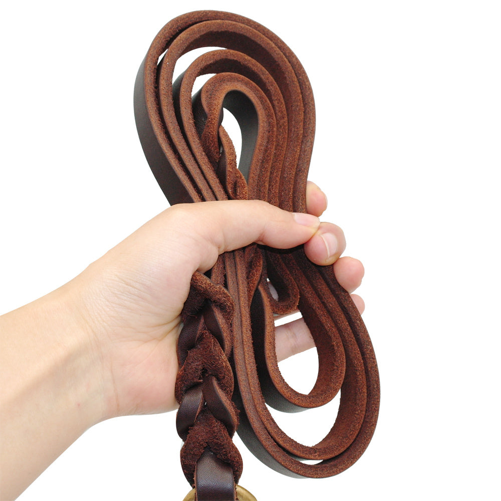 The first layer of leather dog leashes in the large dog chain demu training rope horse dog Golden Retriever dog rope - key words