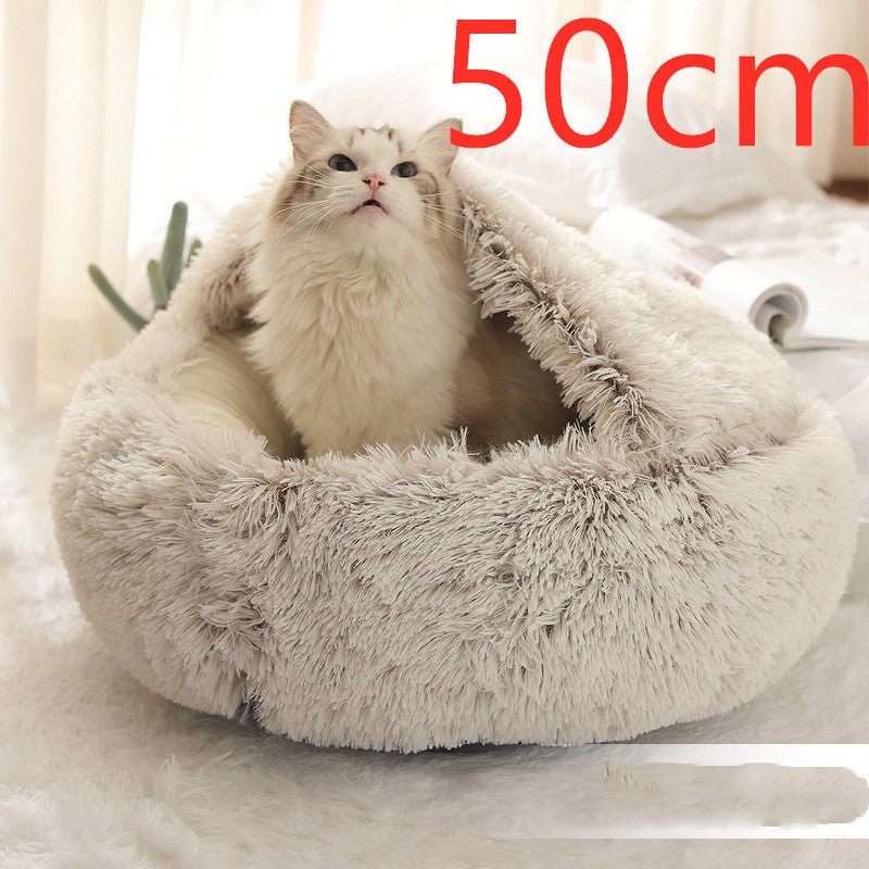 2 In 1 Dog And Cat Bed Pet Winter Bed Round Plush Warm Bed House Soft Long Plush Pets Bed Pet Products - Everpeakgoods