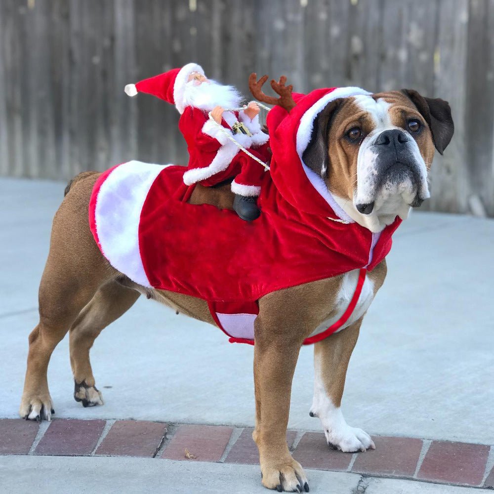 Dog Christmas Clothes Santa Claus Riding Deer - key words