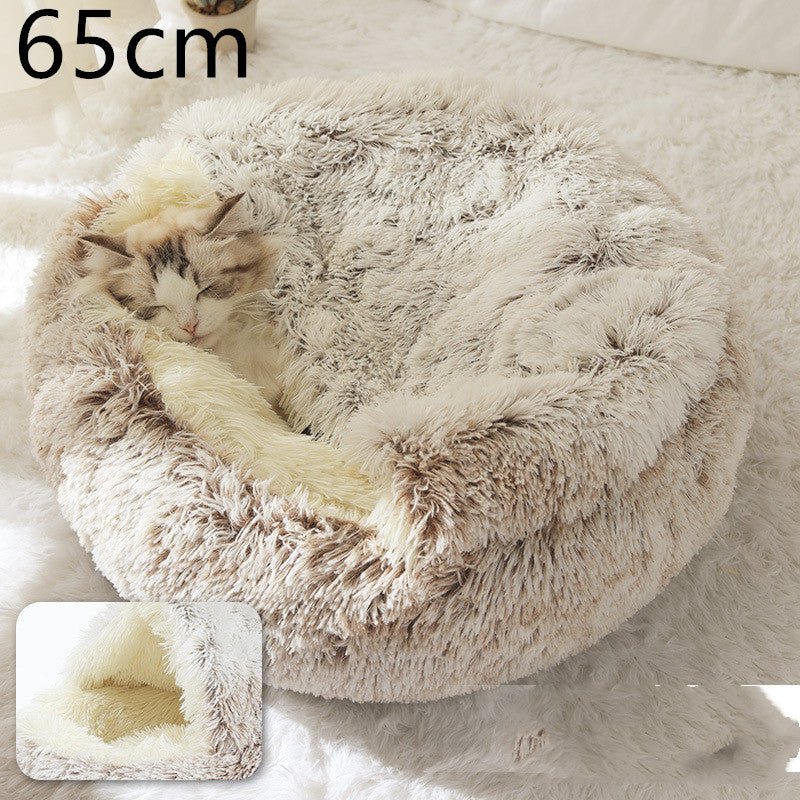 2 In 1 Dog And Cat Bed Pet Winter Bed Round Plush Warm Bed House Soft Long Plush Pets Bed Pet Products - Everpeakgoods