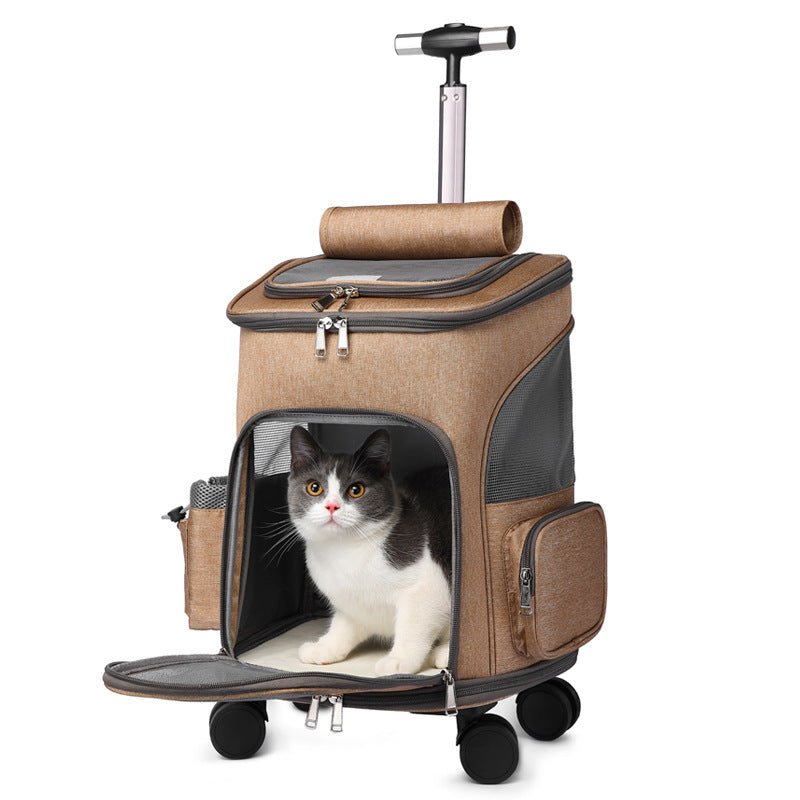 Portable Folding Trolley Pet Backpack Traveling Cat Backpack With Universal Wheel Trolley Pet Bag - key words