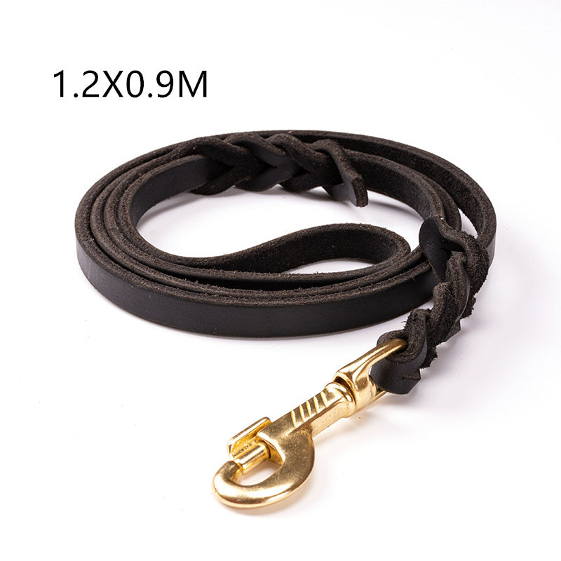 The first layer of leather dog leashes in the large dog chain demu training rope horse dog Golden Retriever dog rope - key words