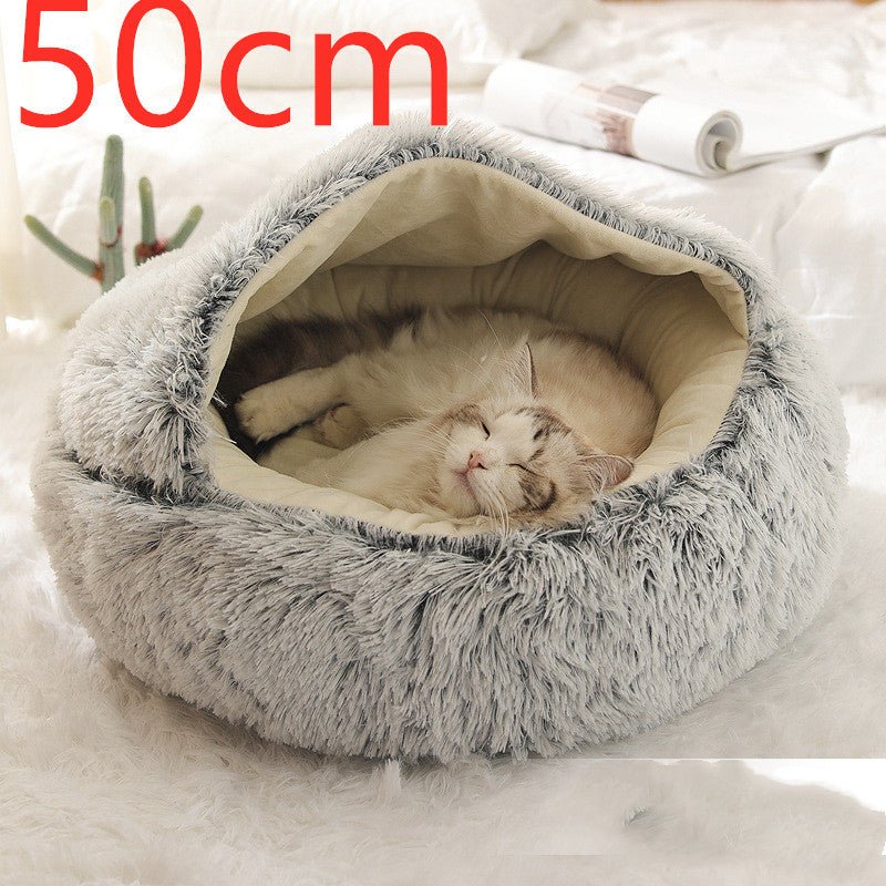 2 In 1 Dog And Cat Bed Pet Winter Bed Round Plush Warm Bed House Soft Long Plush Pets Bed Pet Products - Everpeakgoods