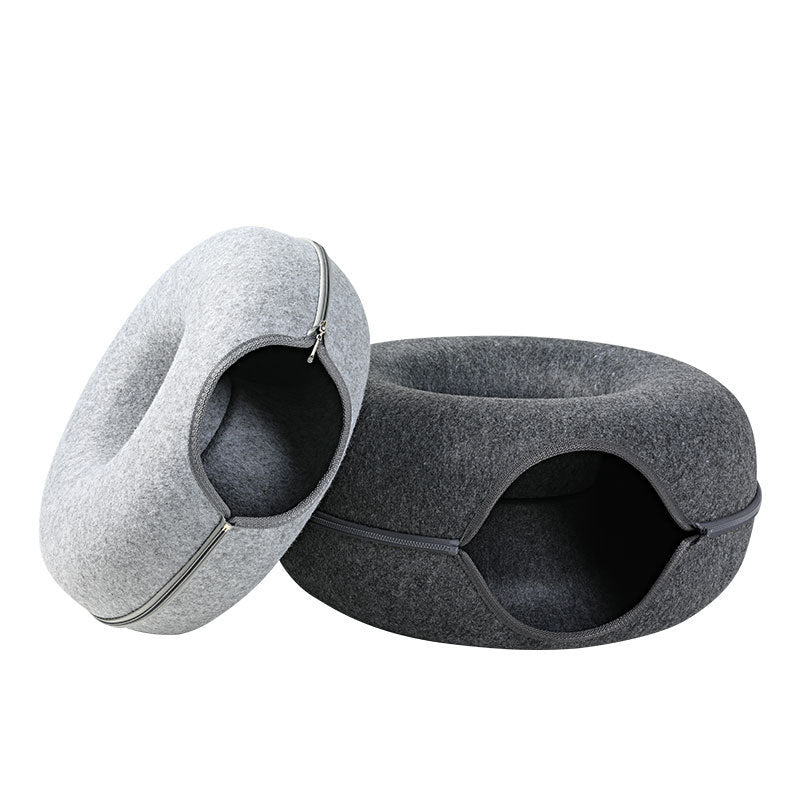 Four Seasons Available Cat Nest Round Woolen Felt Pet Dual-use Cat Nest Tunnel Interactive Training Toy Grey Felt Cat Nest - key words