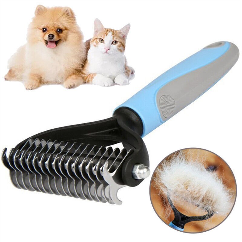 Grooming Brush For Pet Dog Cat Deshedding Tool Rake Comb Fur Remover Reduce 2-Side Dematting Tool For Dogs Cats Pets Grooming Brush Double Sided Shedding And Dematting Undercoat Rake Hair Removal Comb - key words