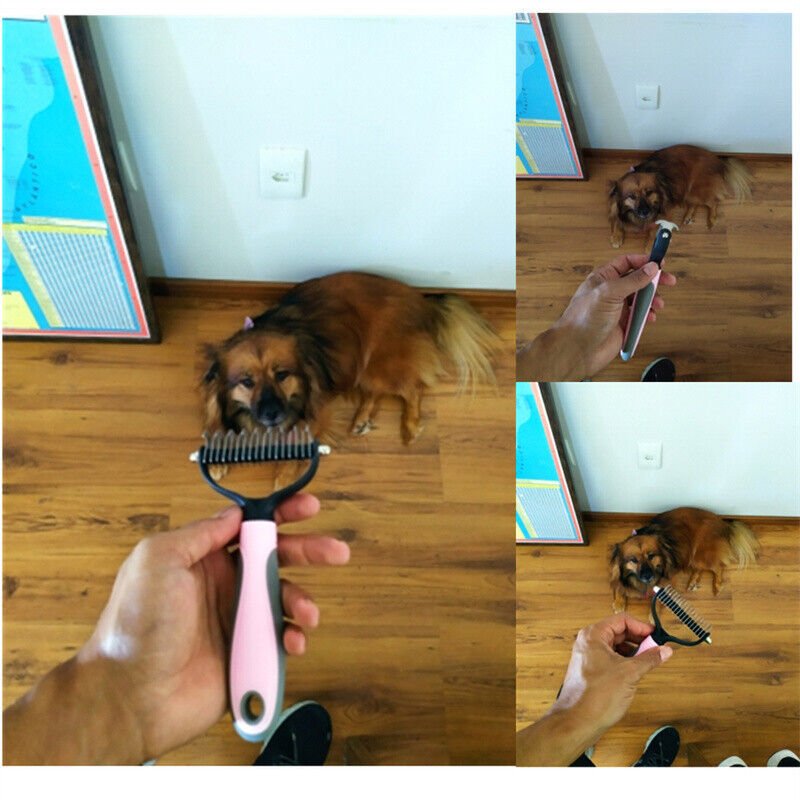 Grooming Brush For Pet Dog Cat Deshedding Tool Rake Comb Fur Remover Reduce 2-Side Dematting Tool For Dogs Cats Pets Grooming Brush Double Sided Shedding And Dematting Undercoat Rake Hair Removal Comb - key words