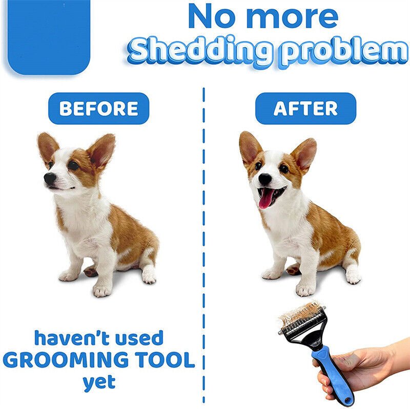 Grooming Brush For Pet Dog Cat Deshedding Tool Rake Comb Fur Remover Reduce 2-Side Dematting Tool For Dogs Cats Pets Grooming Brush Double Sided Shedding And Dematting Undercoat Rake Hair Removal Comb - key words