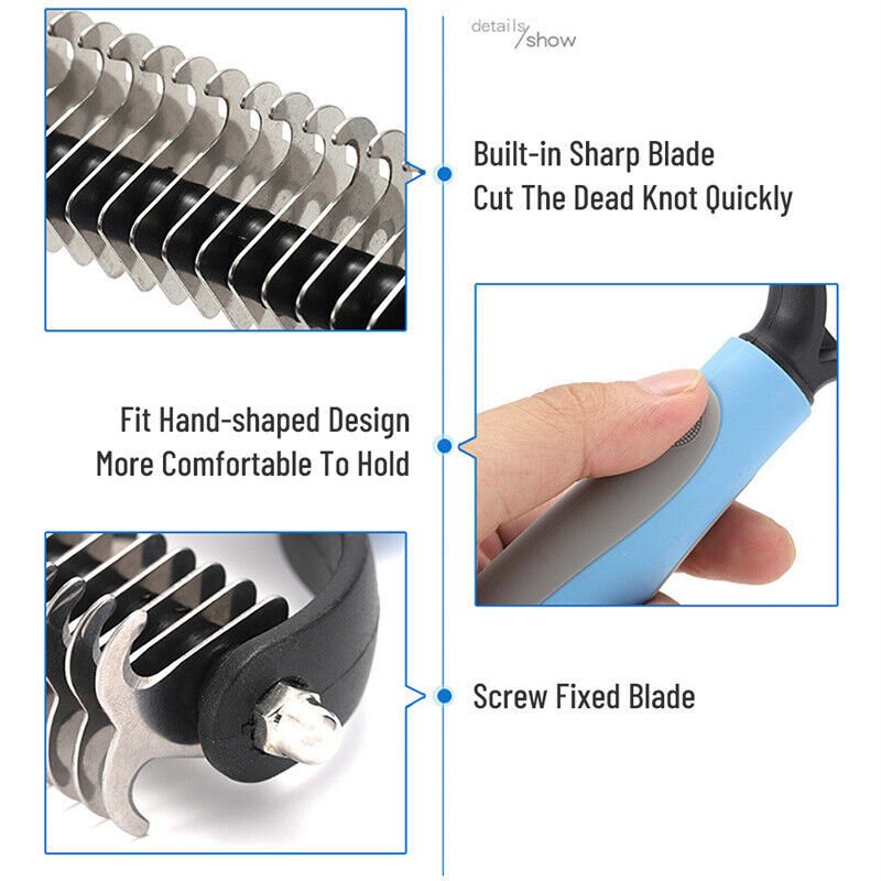 Grooming Brush For Pet Dog Cat Deshedding Tool Rake Comb Fur Remover Reduce 2-Side Dematting Tool For Dogs Cats Pets Grooming Brush Double Sided Shedding And Dematting Undercoat Rake Hair Removal Comb - key words