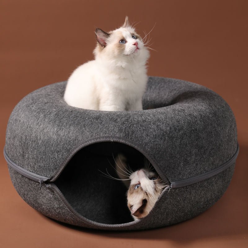Four Seasons Available Cat Nest Round Woolen Felt Pet Dual-use Cat Nest Tunnel Interactive Training Toy Grey Felt Cat Nest - key words