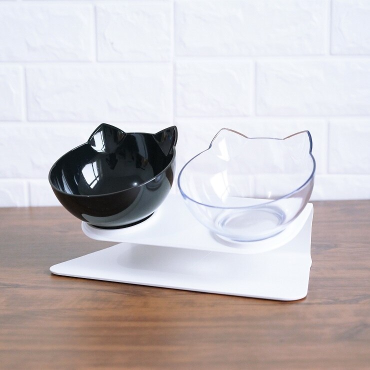 Non Slip Double Cat Bowl With Raised Stand Pet Food Cat Feeder Protect Cervical Vertebra Dog Bowl Transparent Pet Products - key words