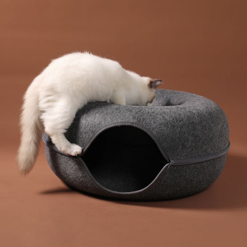 Four Seasons Available Cat Nest Round Woolen Felt Pet Dual-use Cat Nest Tunnel Interactive Training Toy Grey Felt Cat Nest - key words