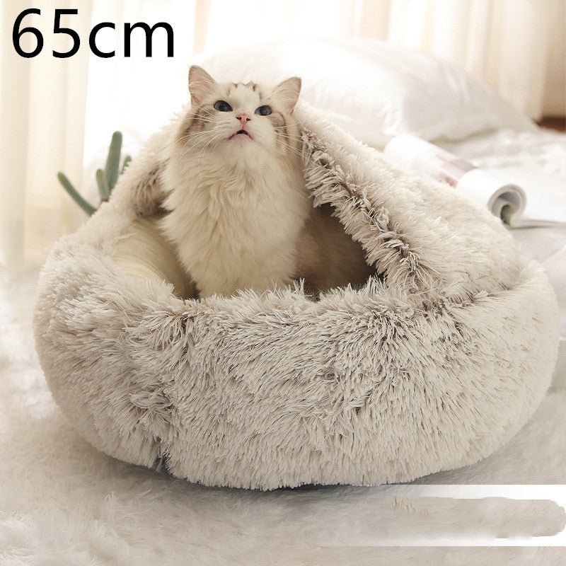 2 In 1 Dog And Cat Bed Pet Winter Bed Round Plush Warm Bed House Soft Long Plush Pets Bed Pet Products - Everpeakgoods