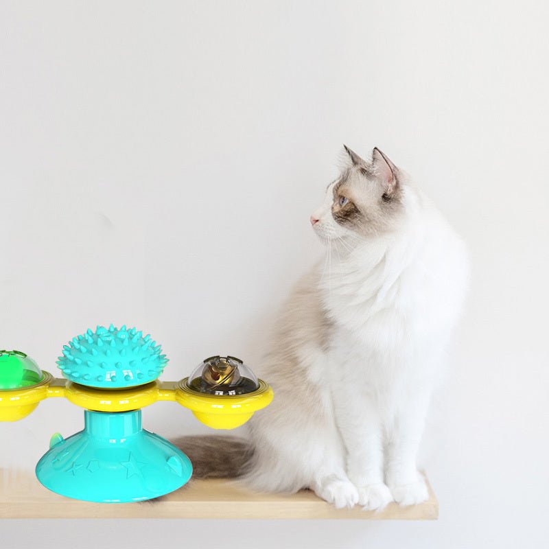 Cat Rotating Windmill Multi-Function Toys Itch Scratching Device Teeth Shining Toy - key words