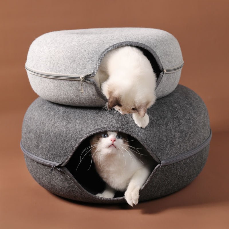 Four Seasons Available Cat Nest Round Woolen Felt Pet Dual-use Cat Nest Tunnel Interactive Training Toy Grey Felt Cat Nest - key words