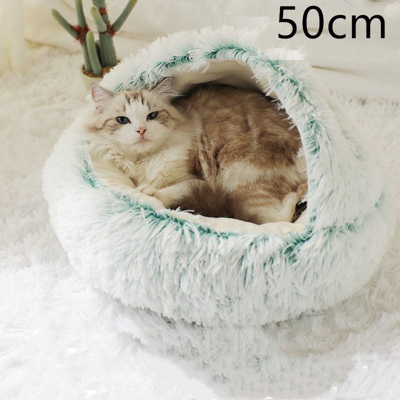 2 In 1 Dog And Cat Bed Pet Winter Bed Round Plush Warm Bed House Soft Long Plush Pets Bed Pet Products - Everpeakgoods