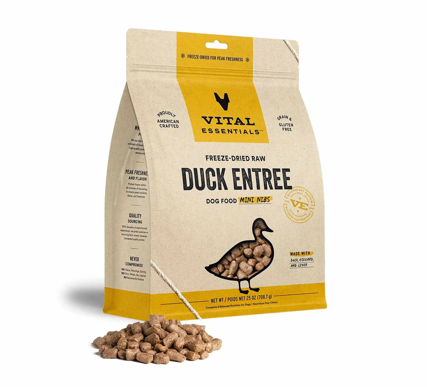 Vital Essentials(R) Freeze - Dried Raw Duck Entree Dog Food Mini Nibs, - Everpeakgoods
