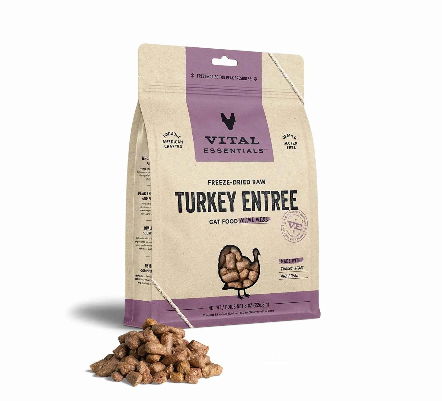 Vital Essentials(R) Freeze - Dried Raw Turkey Entree Cat Food Mini Nibs, - Everpeakgoods