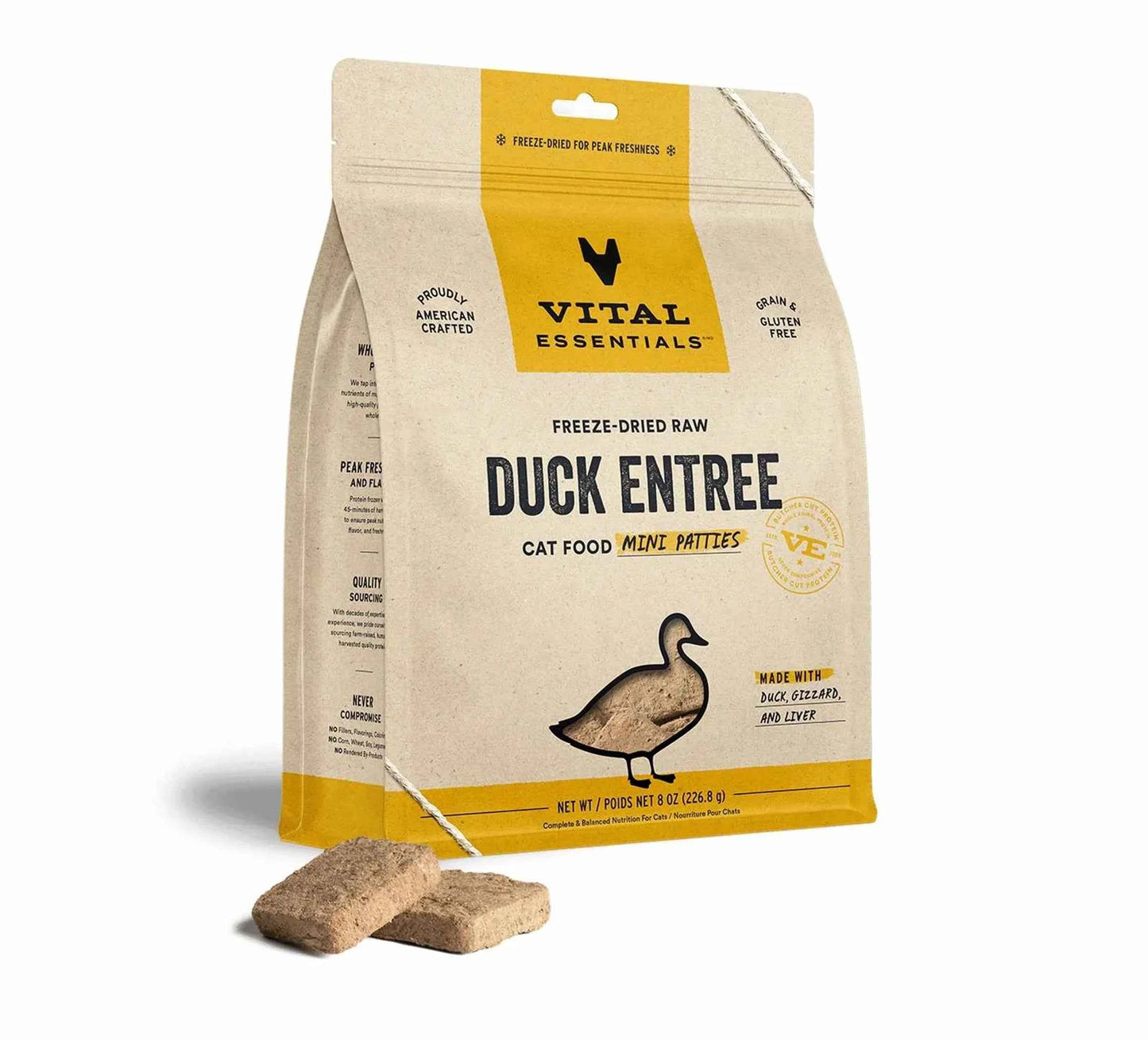Vital Essentials(R) Freeze - Dried Raw Duck Entree Cat Food Mini Patties, - Everpeakgoods