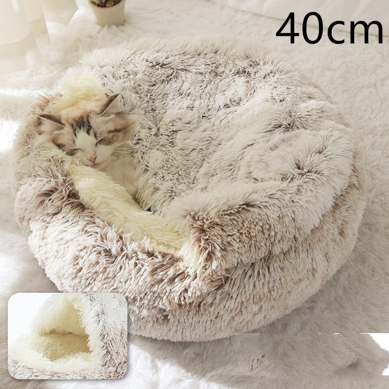 2 In 1 Dog And Cat Bed Pet Winter Bed Round Plush Warm Bed House Soft Long Plush Pets Bed Pet Products - Everpeakgoods