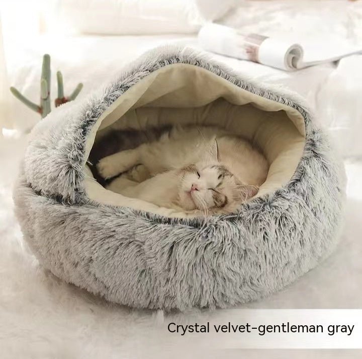 2 In 1 Dog And Cat Bed Pet Winter Bed Round Plush Warm Bed House Soft Long Plush Pets Bed Pet Products - Everpeakgoods