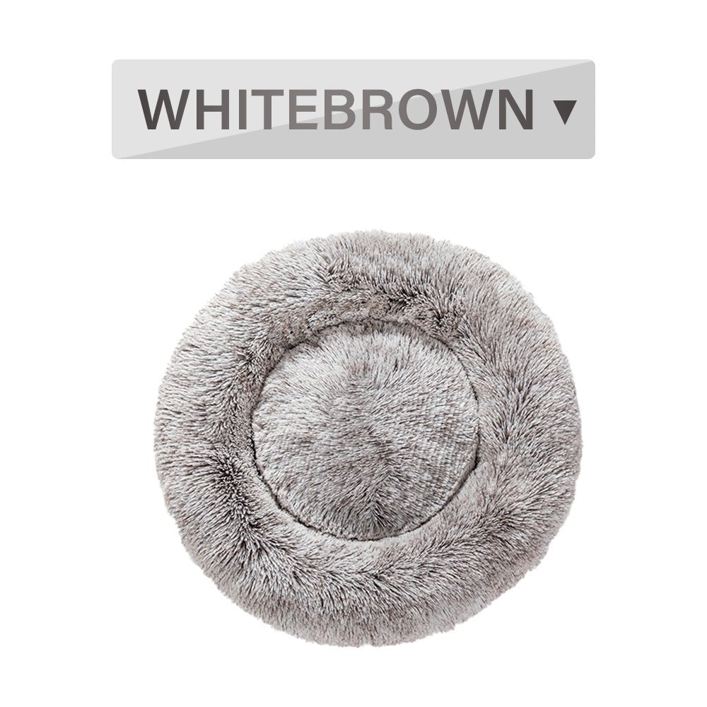 Fluffy Donut Dog Bed Warm Soft Long Plush Pet Cushion Dog House Cat Bed Washable Pet Sofa Mat Calming Samll Large Dog Beds - key words