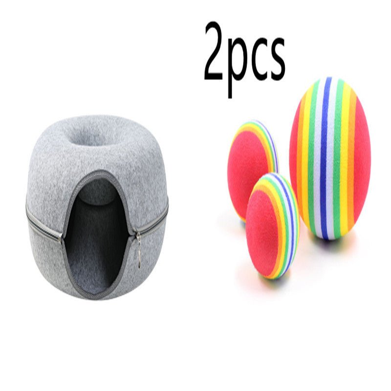 Four Seasons Available Cat Nest Round Woolen Felt Pet Dual-use Cat Nest Tunnel Interactive Training Toy Grey Felt Cat Nest - key words