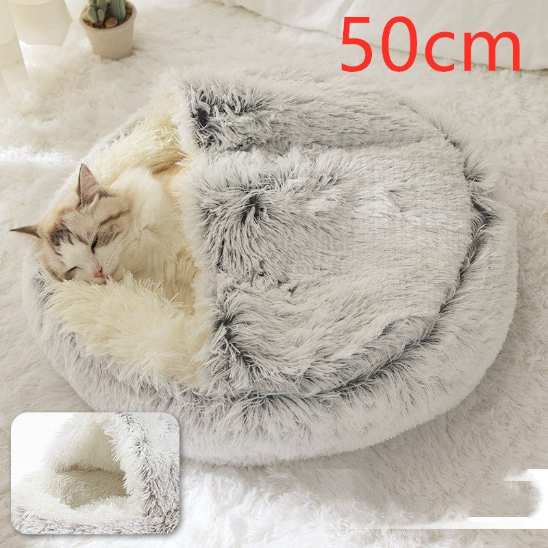 2 In 1 Dog And Cat Bed Pet Winter Bed Round Plush Warm Bed House Soft Long Plush Pets Bed Pet Products - Everpeakgoods
