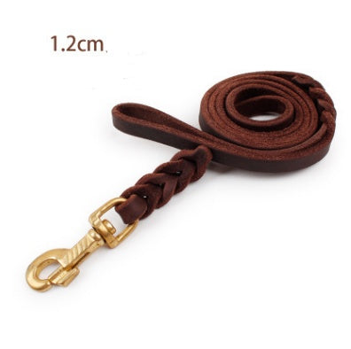 The first layer of leather dog leashes in the large dog chain demu training rope horse dog Golden Retriever dog rope - key words