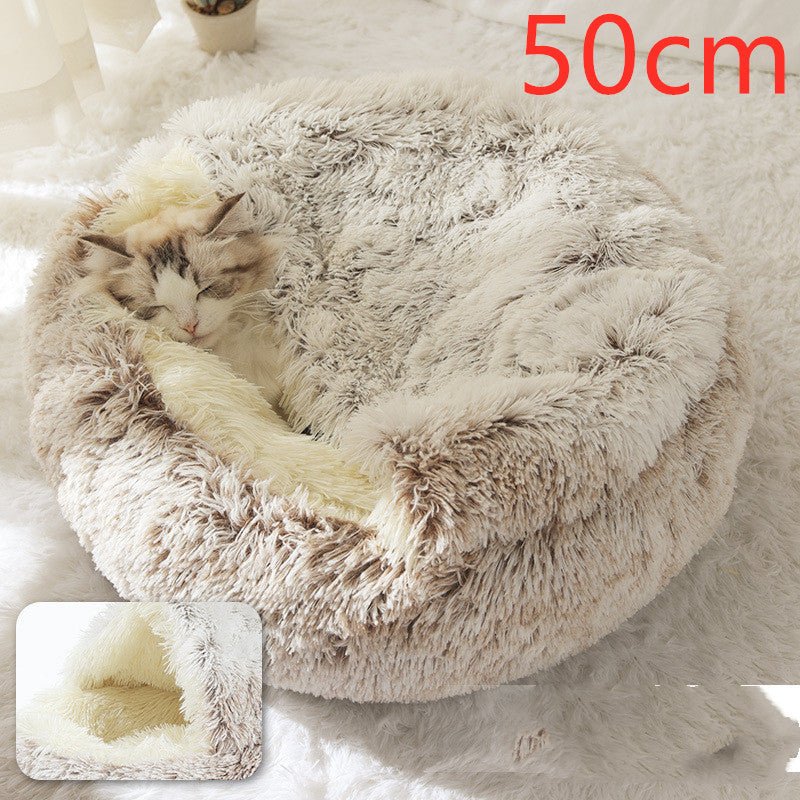 2 In 1 Dog And Cat Bed Pet Winter Bed Round Plush Warm Bed House Soft Long Plush Pets Bed Pet Products - Everpeakgoods