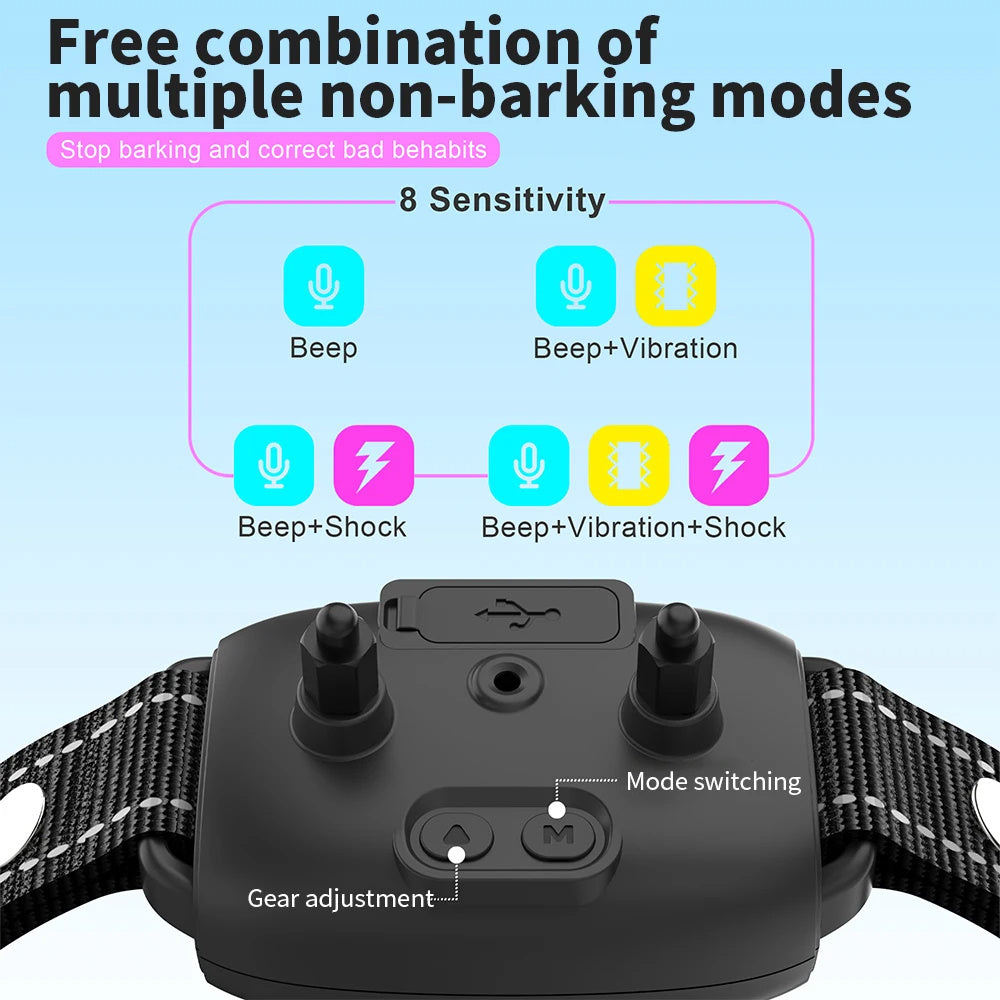 Smart Automatic Anti Barking Dog Collar Rechargeable Bark Stopper Stop Barking HD Digital Display IP67 Waterproof Collar For Dogs Pet Products - key words