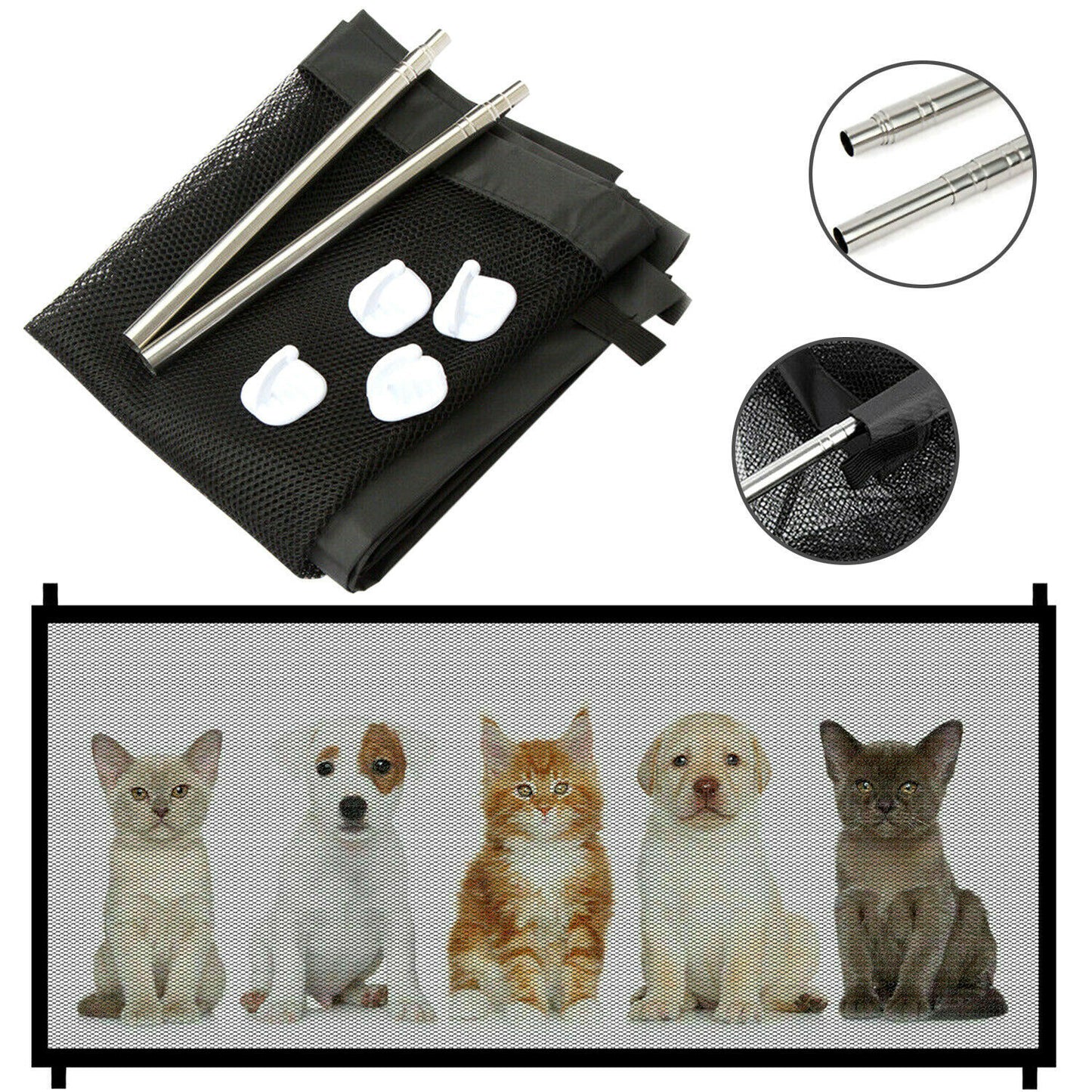 Pets Dog Cat Baby Safety Gate Mesh Fence Magic Portable Guard Net Stairs Doors - key words