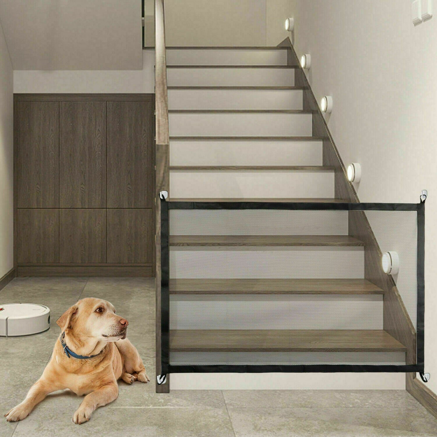Pets Dog Cat Baby Safety Gate Mesh Fence Magic Portable Guard Net Stairs Doors - key words