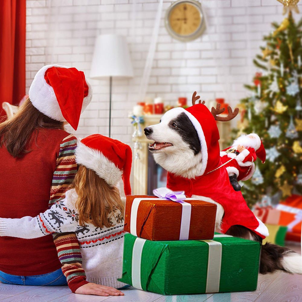 Dog Christmas Clothes Santa Claus Riding Deer - key words