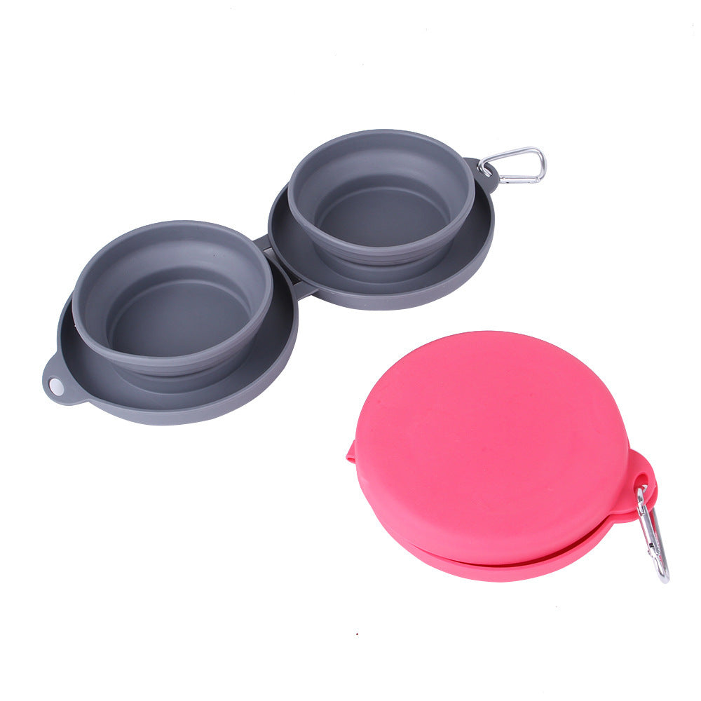 Rubber Foldable Double Bowl Pet Feeding Bowl Pets Supplies Dog Cat Bowls - key words