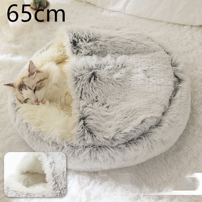 2 In 1 Dog And Cat Bed Pet Winter Bed Round Plush Warm Bed House Soft Long Plush Pets Bed Pet Products - Everpeakgoods