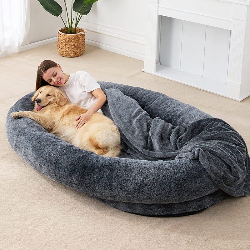 Large Human Short Plush Dog Bed - key words