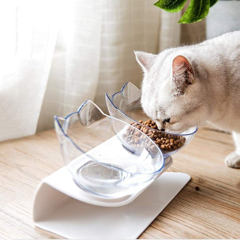 Non Slip Double Cat Bowl With Raised Stand Pet Food Cat Feeder Protect Cervical Vertebra Dog Bowl Transparent Pet Products - key words