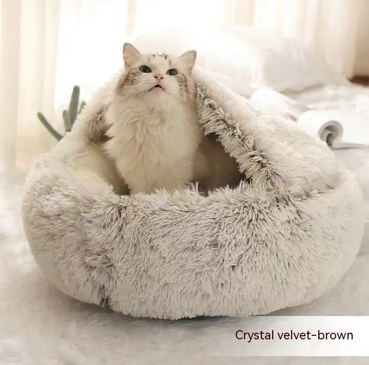 2 In 1 Dog And Cat Bed Pet Winter Bed Round Plush Warm Bed House Soft Long Plush Pets Bed Pet Products - Everpeakgoods