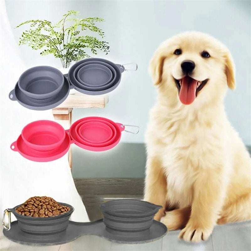 Rubber Foldable Double Bowl Pet Feeding Bowl Pets Supplies Dog Cat Bowls - key words