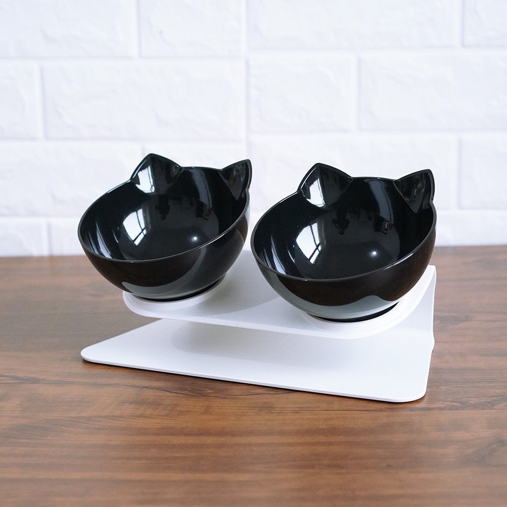 Non Slip Double Cat Bowl With Raised Stand Pet Food Cat Feeder Protect Cervical Vertebra Dog Bowl Transparent Pet Products - key words