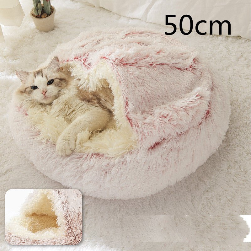 2 In 1 Dog And Cat Bed Pet Winter Bed Round Plush Warm Bed House Soft Long Plush Pets Bed Pet Products - Everpeakgoods